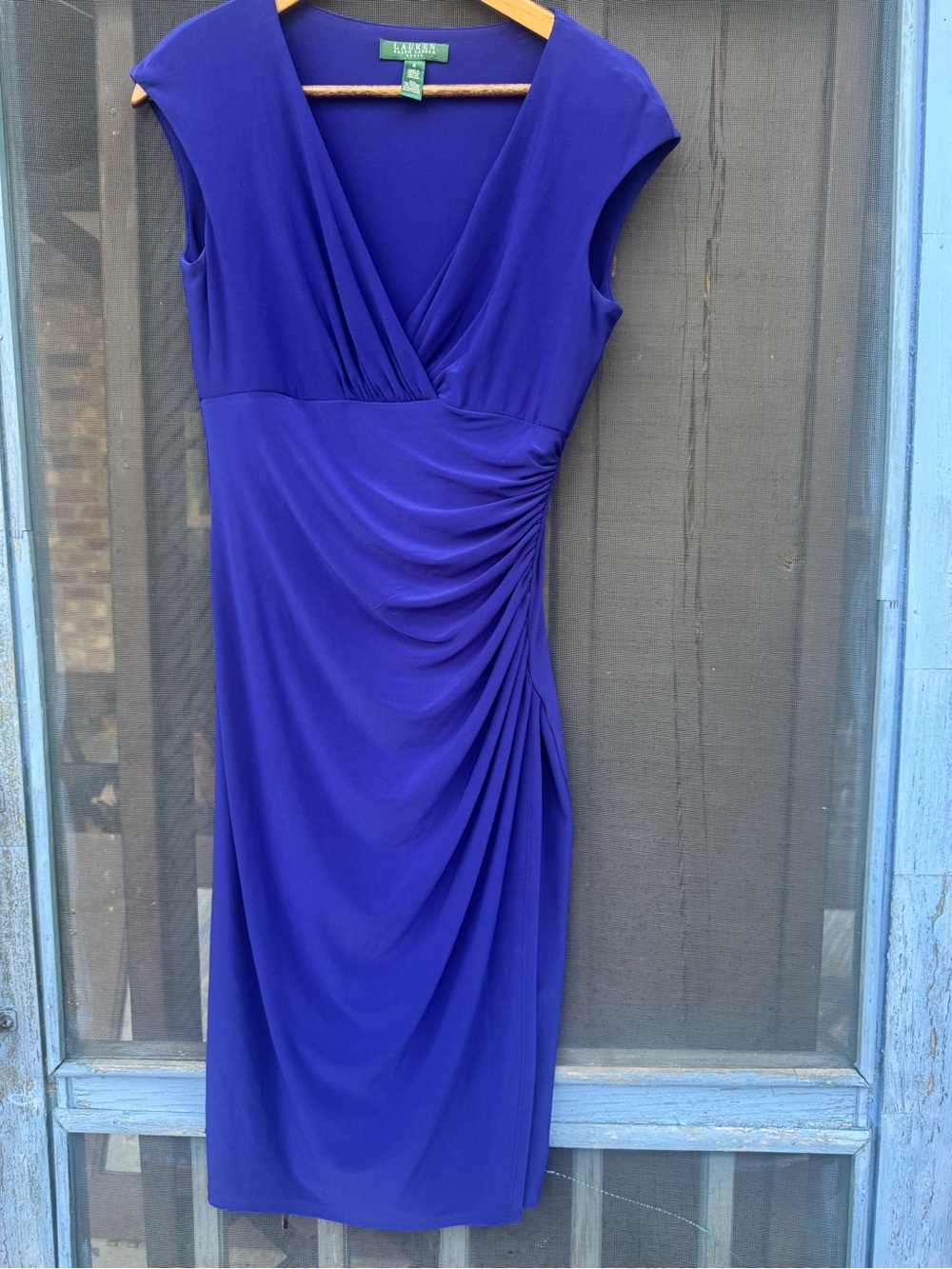 Ralph Lauren Sleeveless Royal Blue Ruched Sheath Dress